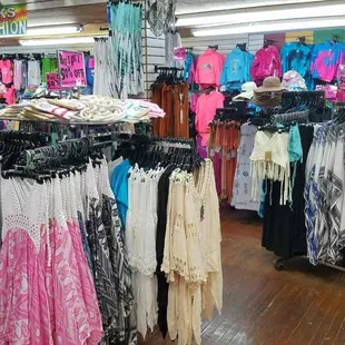 a variety of clothing in a store