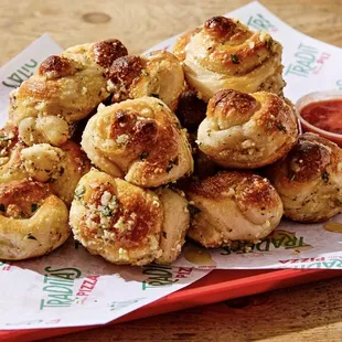 a tray of pizza doughnuts