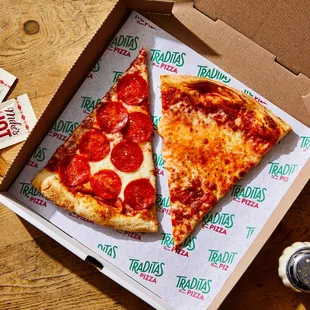 two slices of pepperoni pizza