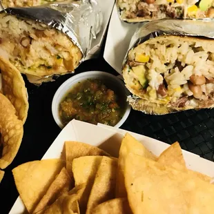Our amazing Burrito!! Get a Big Burrito with a side of FRESH MADE CHIPS and a side of pico.