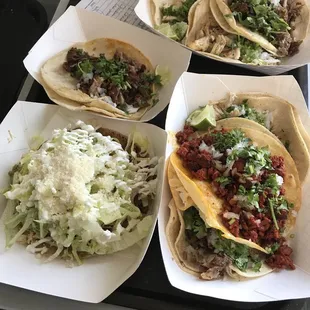 Vegetarian Sope, tacos are a mixed variety. Tacos are regular size tortillas not those tiny ones you find in the streets.