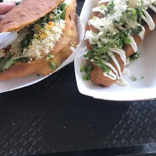 Fried Quesadillas fully loaded (1 chorizo and 1 chicken)