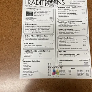 Traditions Menu