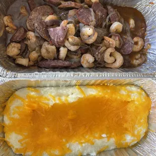 Shrimp and andouille sausage with cheese grits