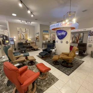 All different sizes of Stressless seating. The most comfortable recliner!