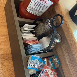 Condiments on table