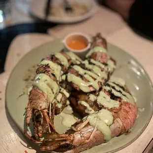 Ruby prawns, herbed shrimp toast, ginger scallion butter