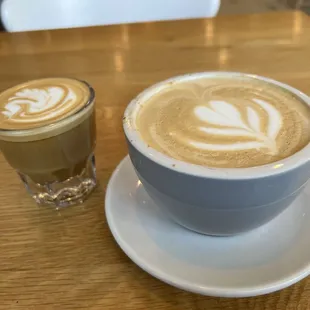 Cortado and a latte. Caffeine level set for the day.