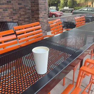 Pumpkin spice latte in their super cute outdoor seating nestled in UOP