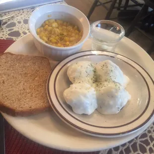 Swedish meatballs, creamed corn, bread -- all homemade
