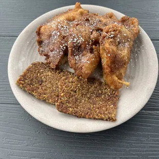 French toast dumplings and goetta (German sausage)