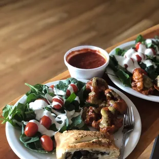 Vegan Stromboli with mushroom, homemade vegan pepperoni and mozzarella + vegan Cauliflower "Not" Wings! SO GOOD!!!!