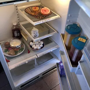 This was all here yesterday when we got here minus 2 pastries someone had taken. Don't want to know how old the eggs are.