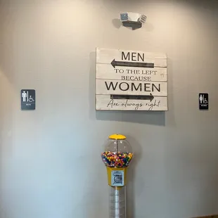 Funny (but true) sign between the restroom doors hehe