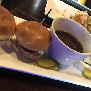 cheeseburger sliders with pepper jack cheese.