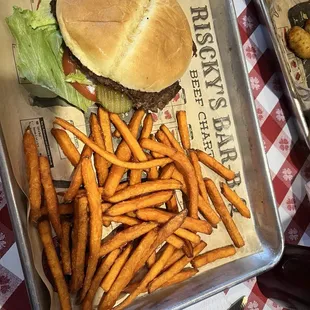 Herd Burger with sweet potato fries