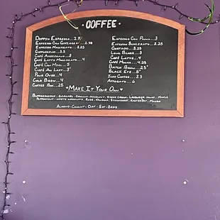 Coffee menu.