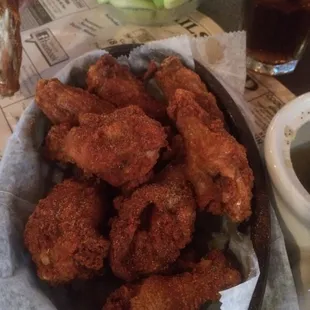 Dry wings, crispy. The best I have had in a long time!