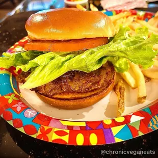 Vegan Fort Wilderness Vegetable Burger with Fries