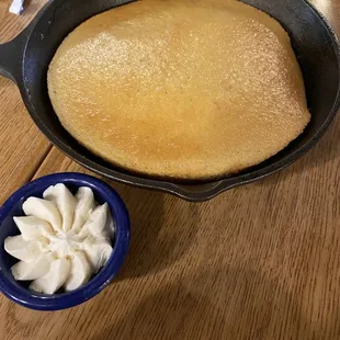 Skillet Cornbread brought out before the salad. Served with a side of honey butter.