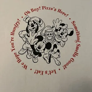The cute pizza box.
