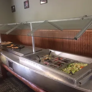 This is a shot of the "pizza buffet" which features two maybe three pizzas at most