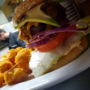 Avocado Cheeseburger with tots