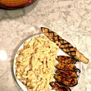 Macaroni cheese with Dungeness crab, &amp; jalapeño peppers