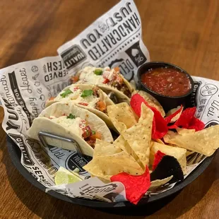 a plate of tacos and chips