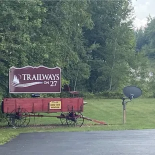 a wagon with a sign on it
