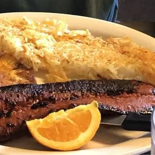 Linguiça, eggs hashbrowns