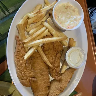 Chicken strips fries coleslaw