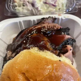 Brisket Sandwich and Coleslaw