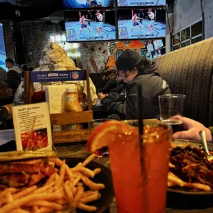 Booth view of a busy UFC night