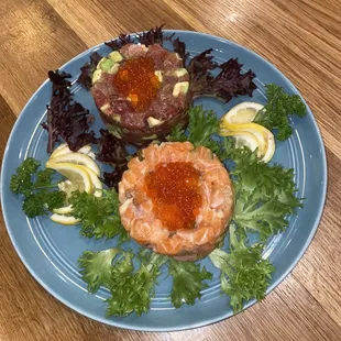 Salmon tartare and Tuna tartare