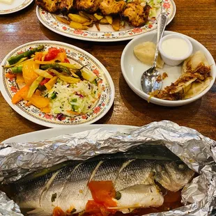 Whole Branzino Oven Baked &amp; Chicken Shashlik