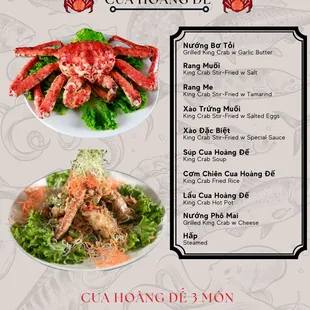 Live Kingcrab with 3 Courses.