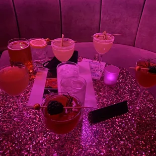 a table with cocktails on it