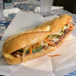 a sub sandwich on a table