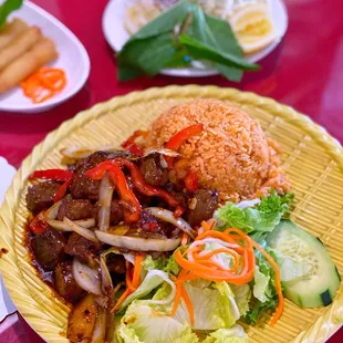 a plate of asian food