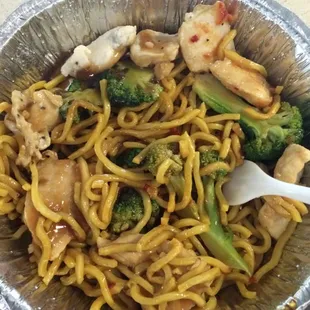 Half eaten (because I'm impatient) chicken and broccoli with a little bit of spice