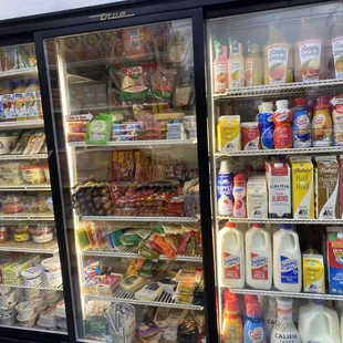 a refrigerated refrigerator full of food
