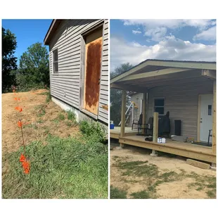 Overhang, new door, and wrap around deck