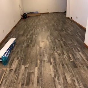 Finished off customers basement with new laminate flooring.