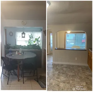 Kitchen updated with new flooring, paint, counters, and the addition of a beautiful arch.