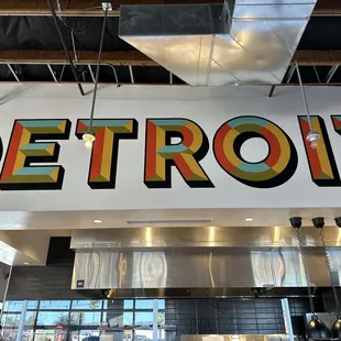 Sign above the kitchen