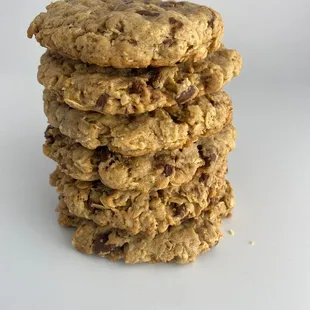 a stack of chocolate chip cookies