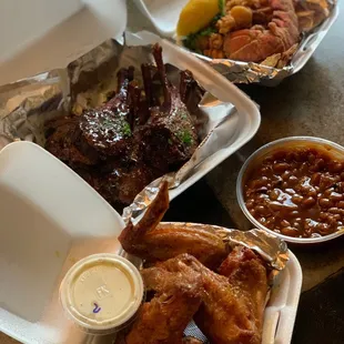 Lamb Chops Wings Lobster Nuggets Baked Beans w/Turkey