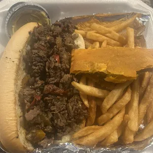 Jamaican Philly steak sandwich