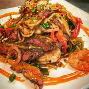 Steak and Shrimp Garlic Noodles
